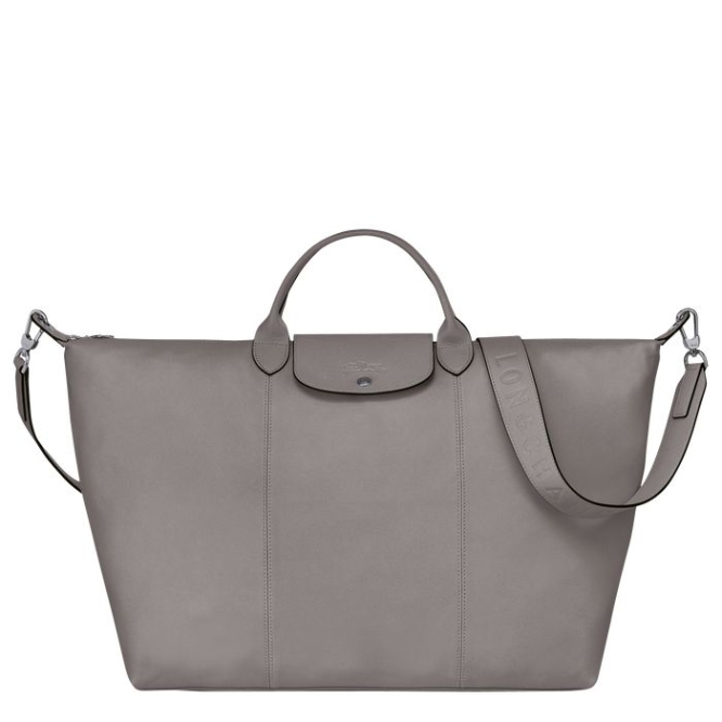 Grey Longchamp Le Pliage Cuir L Men\'s Travel Bags | US-3581VFH