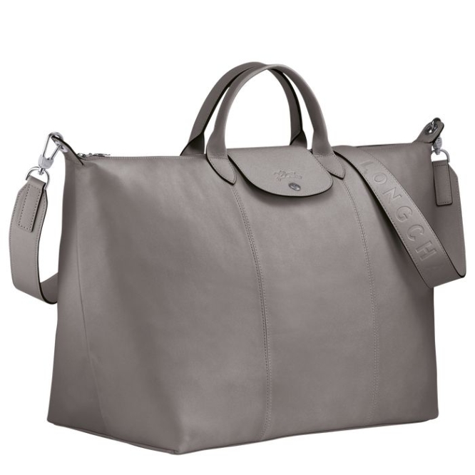 Grey Longchamp Le Pliage Cuir L Women's Travel Bags | US-6302GYW