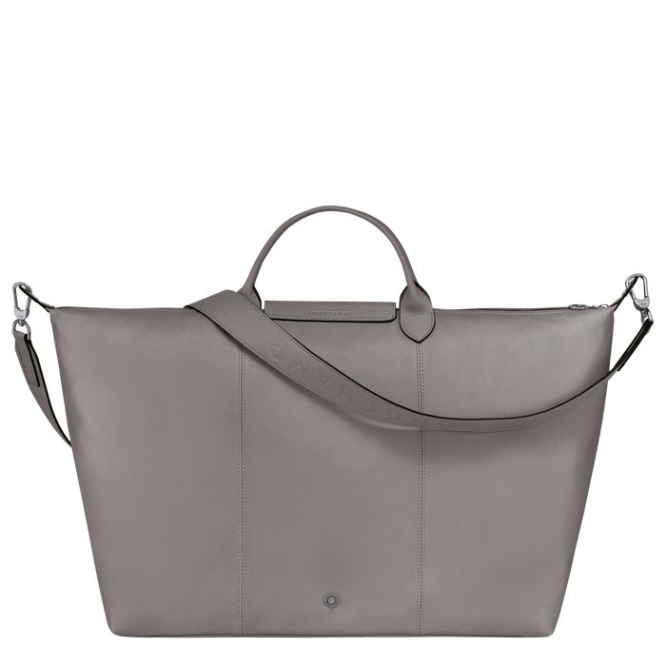 Grey Longchamp Le Pliage Cuir L Women's Travel Bags | US-6302GYW