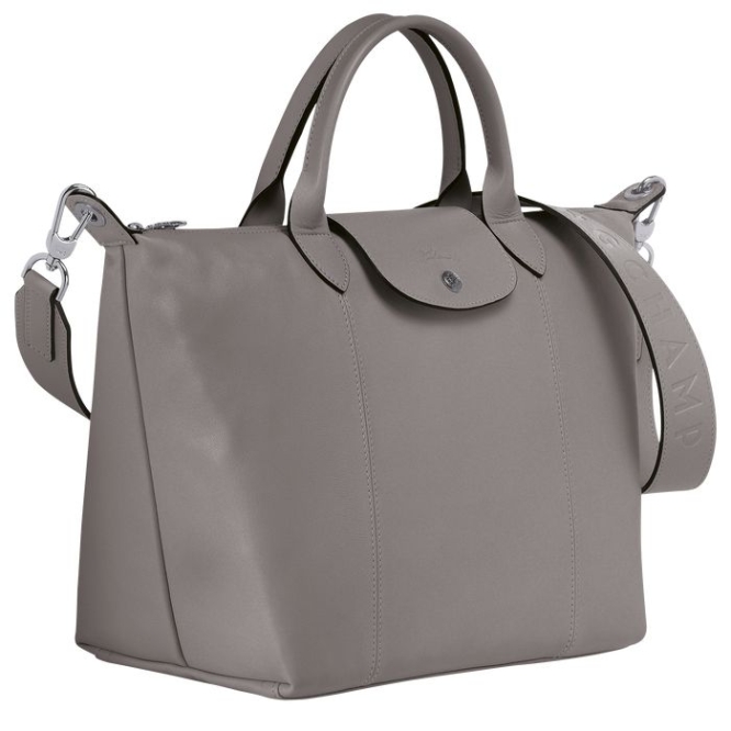 Grey Longchamp Le Pliage Cuir M Women's Top-handle Bags | US-2073YCV