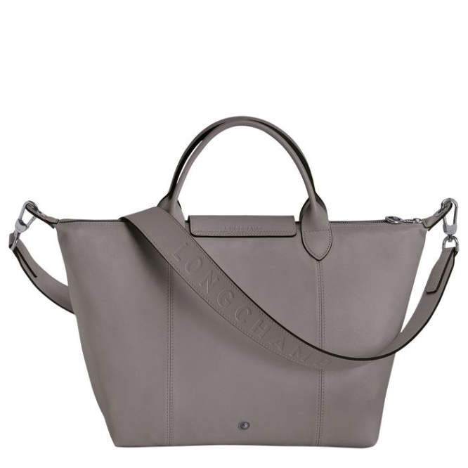 Grey Longchamp Le Pliage Cuir M Women's Top-handle Bags | US-2073YCV