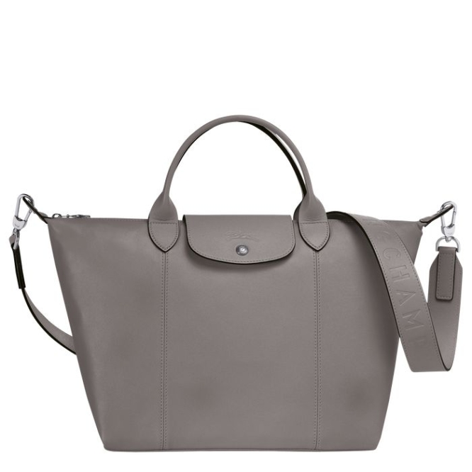 Grey Longchamp Le Pliage Cuir M Women\'s Top-handle Bags | US-2073YCV