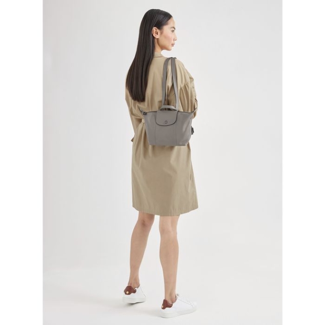 Grey Longchamp Le Pliage Cuir Women's Backpacks | US-9654MFY