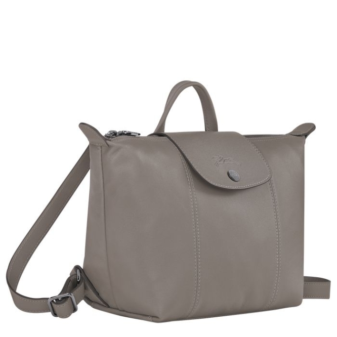 Grey Longchamp Le Pliage Cuir Women's Backpacks | US-9654MFY