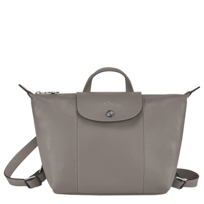 Grey Longchamp Le Pliage Cuir Women\'s Backpacks | US-9654MFY