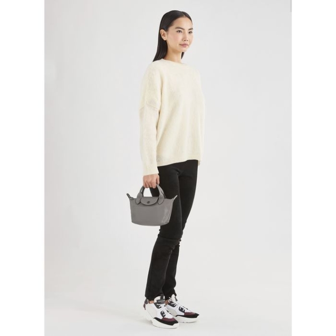 Grey Longchamp Le Pliage Cuir XS Women's Top-handle Bags | US-9265WNL