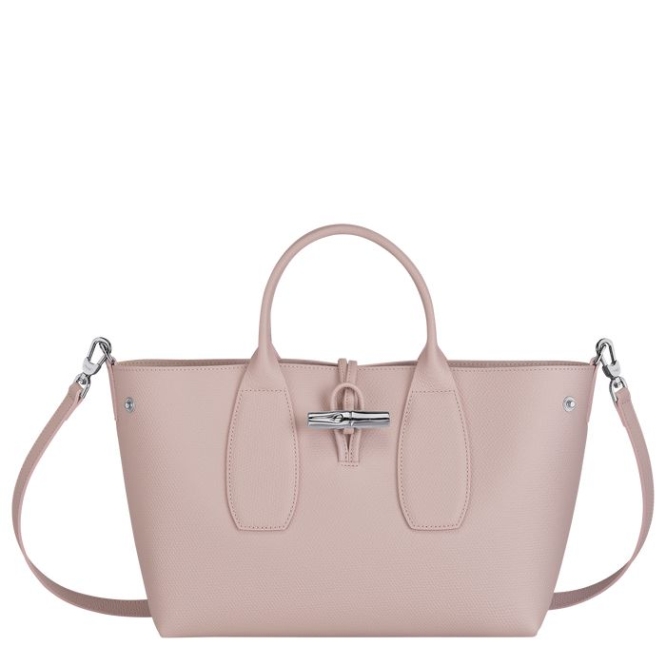 Light Pink Longchamp Roseau M Women's Top-handle Bags | US-9135VIS