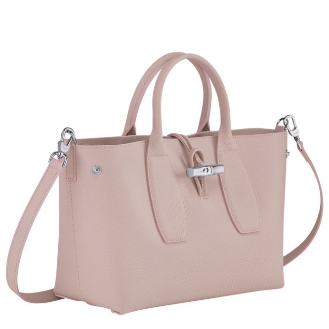 Light Pink Longchamp Roseau M Women's Top-handle Bags | US-9135VIS