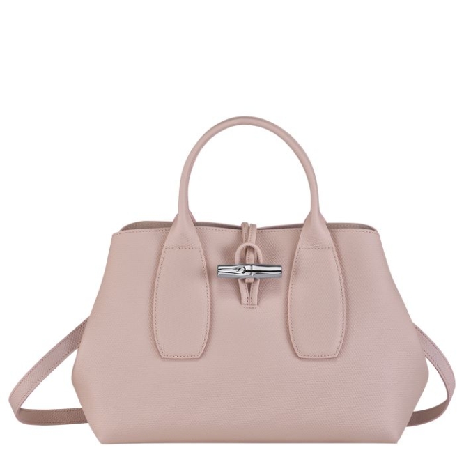 Light Pink Longchamp Roseau M Women\'s Top-handle Bags | US-9135VIS