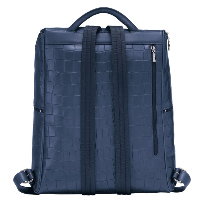 Navy Longchamp Croco Block Men's Backpacks | US-9372OUQ