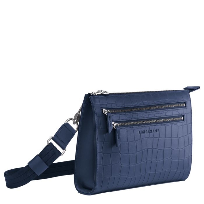 Navy Longchamp Croco Block Men's Crossbody Bags | US-1687PCS