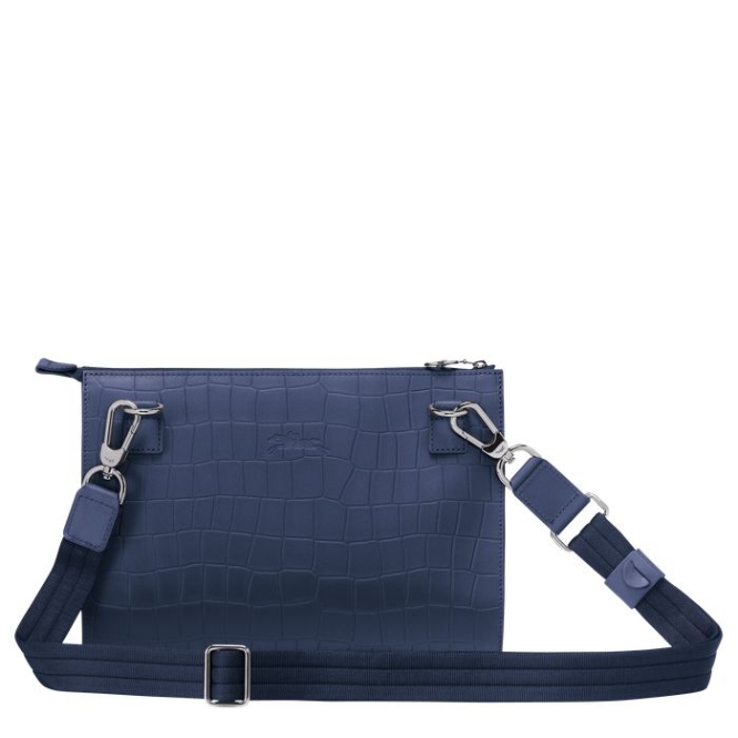 Navy Longchamp Croco Block Men's Crossbody Bags | US-1687PCS