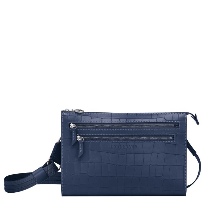 Navy Longchamp Croco Block Men\'s Crossbody Bags | US-1687PCS