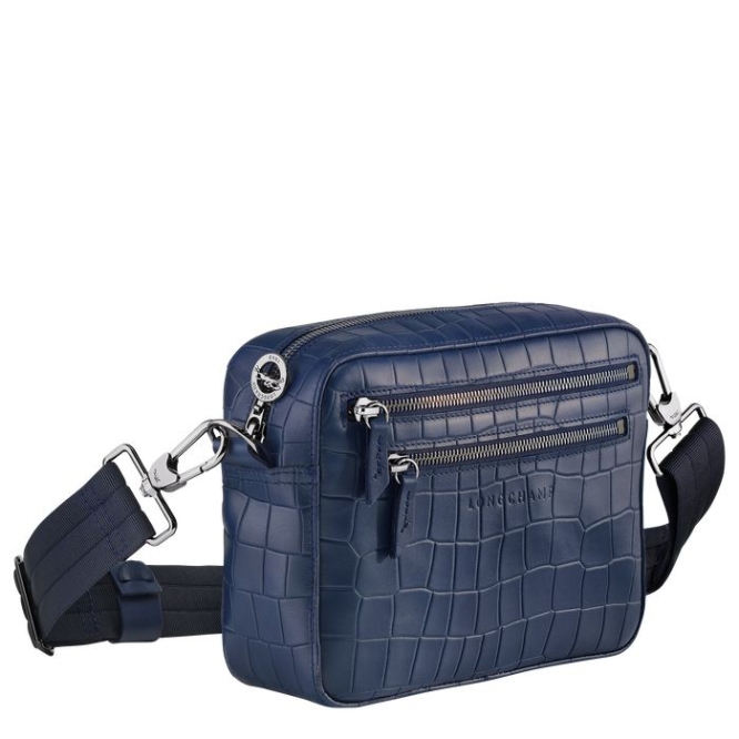 Navy Longchamp Croco Block Men's Crossbody Bags | US-7820RCZ