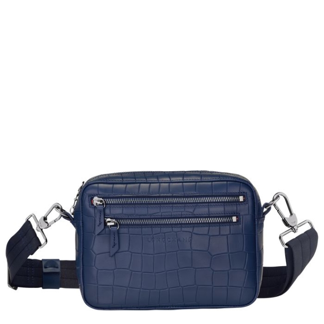 Navy Longchamp Croco Block Men\'s Crossbody Bags | US-7820RCZ