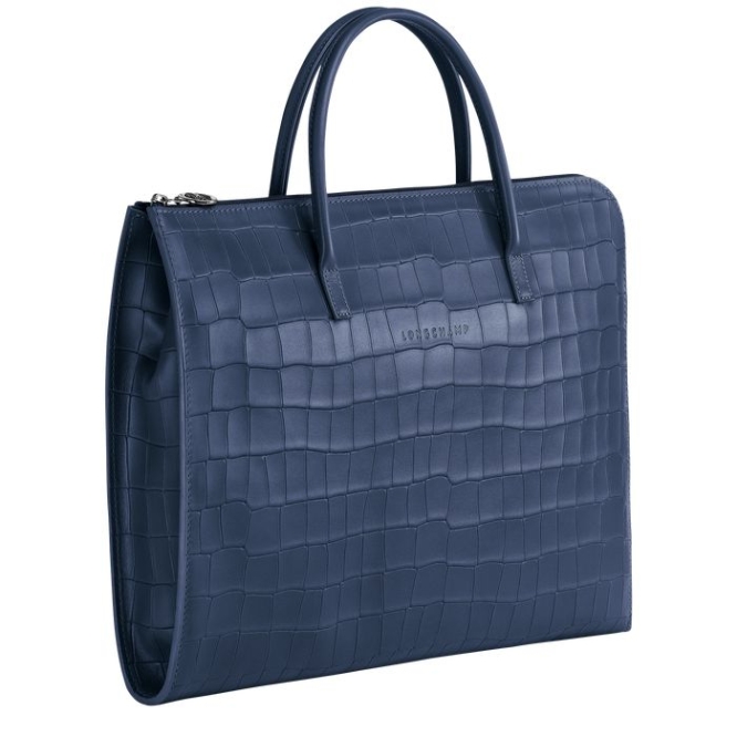 Navy Longchamp Croco Block S Women's Document Holders | US-1647SEF