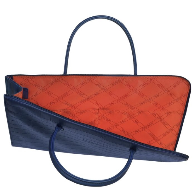 Navy Longchamp Croco Block S Women's Document Holders | US-1647SEF