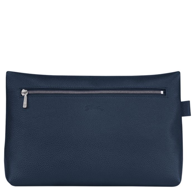 Navy Longchamp Le Foulonné Men's Toiletry Bags | US-1453UFJ