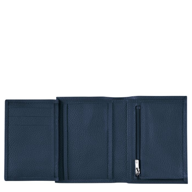 Navy Longchamp Le Foulonné Men's Wallets | US-7124IXU