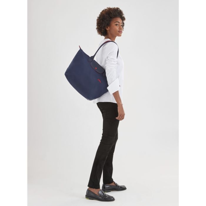 Navy Longchamp Le Pliage Club L Women's Shoulder Bags | US-6089WNA