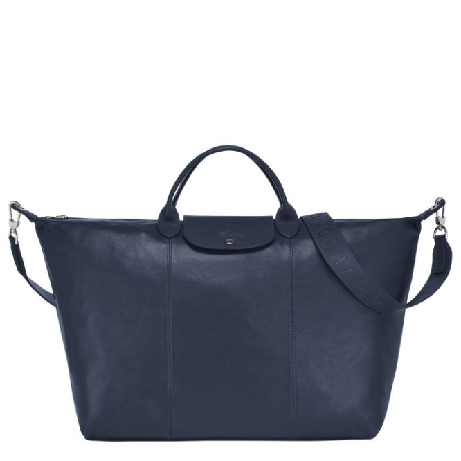 Navy Longchamp Le Pliage Cuir L Men\'s Travel Bags | US-5748JRM