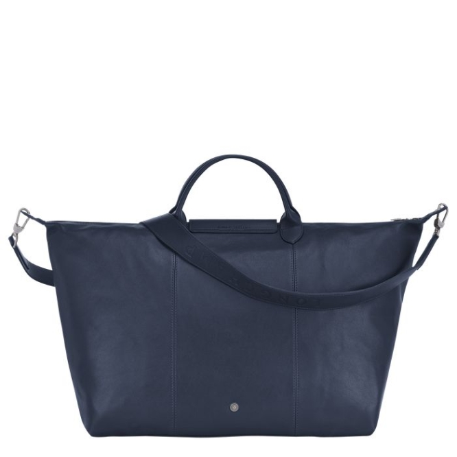 Navy Longchamp Le Pliage Cuir L Women's Travel Bags | US-7904VDG