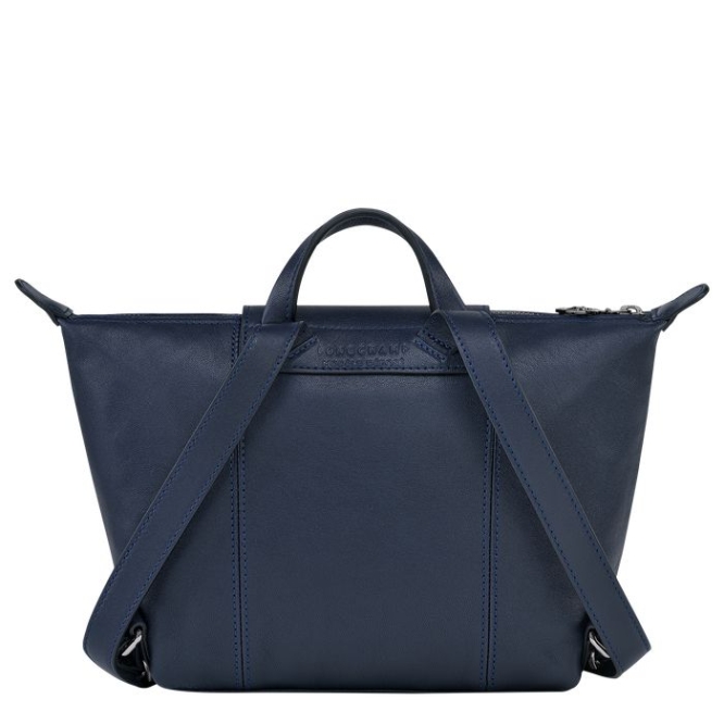 Navy Longchamp Le Pliage Cuir Women's Backpacks | US-8309DQA