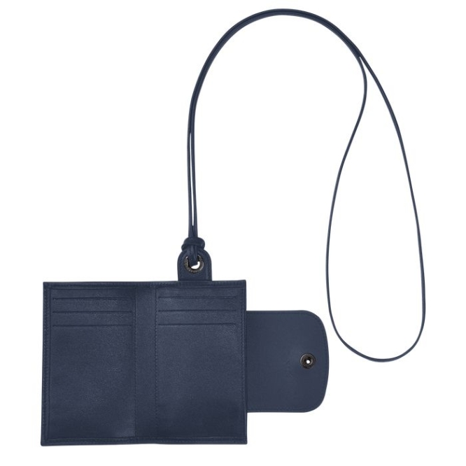 Navy Longchamp Le Pliage Cuir Women's Cardholders & Coin Purses | US-4063GTN