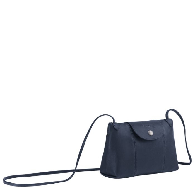 Navy Longchamp Le Pliage Cuir Women's Crossbody Bags | US-8024WXD