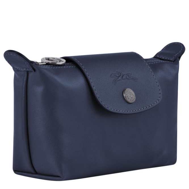 Navy Longchamp Le Pliage Cuir Women's Pouches & Cases | US-4572XGB