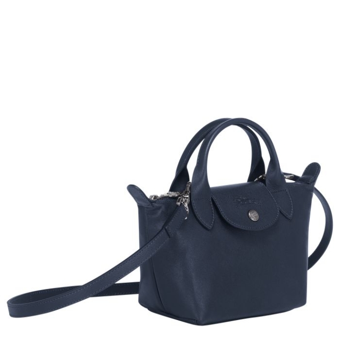 Navy Longchamp Le Pliage Cuir XS Women's Top-handle Bags | US-8235XJH