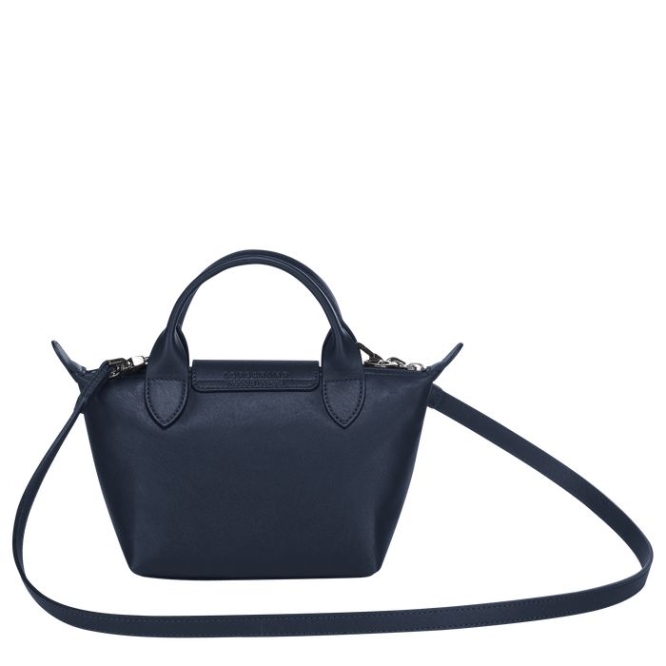 Navy Longchamp Le Pliage Cuir XS Women's Top-handle Bags | US-8235XJH