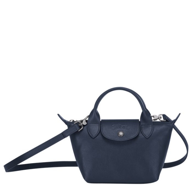 Navy Longchamp Le Pliage Cuir XS Women\'s Top-handle Bags | US-8235XJH