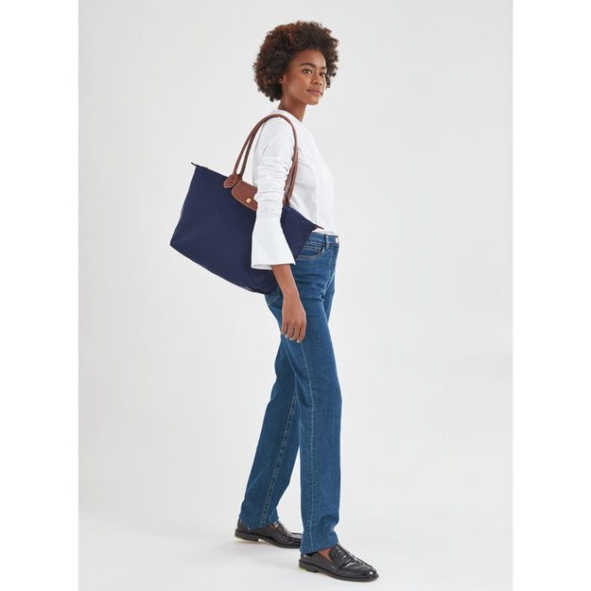 Navy Longchamp Le Pliage Original L Women's Shoulder Bags | US-4317GTJ