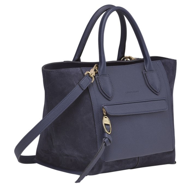 Navy Longchamp Mailbox M Women's Top-handle Bags | US-6013BNY