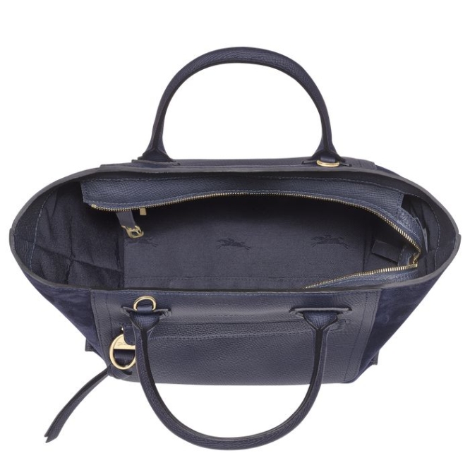 Navy Longchamp Mailbox M Women's Top-handle Bags | US-6013BNY