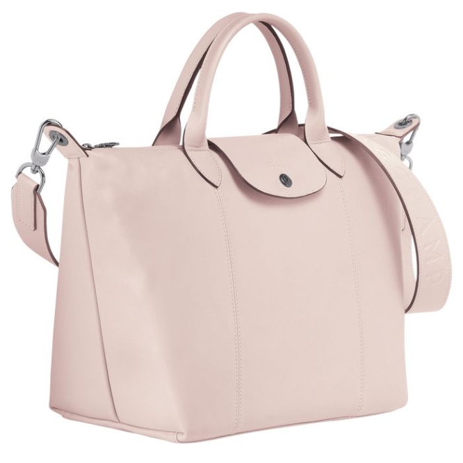 Pink Longchamp Le Pliage Cuir M Women's Top-handle Bags | US-2406RVJ