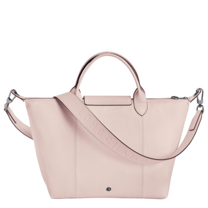 Pink Longchamp Le Pliage Cuir M Women's Top-handle Bags | US-2406RVJ