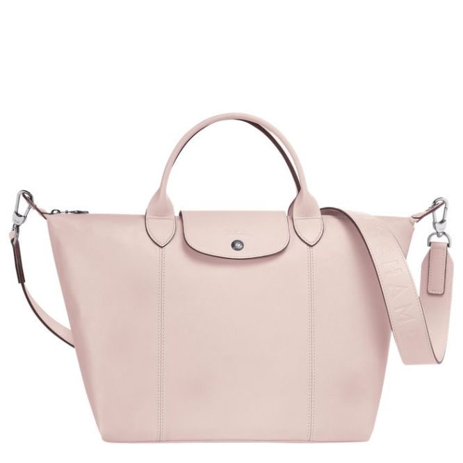 Pink Longchamp Le Pliage Cuir M Women\'s Top-handle Bags | US-2406RVJ