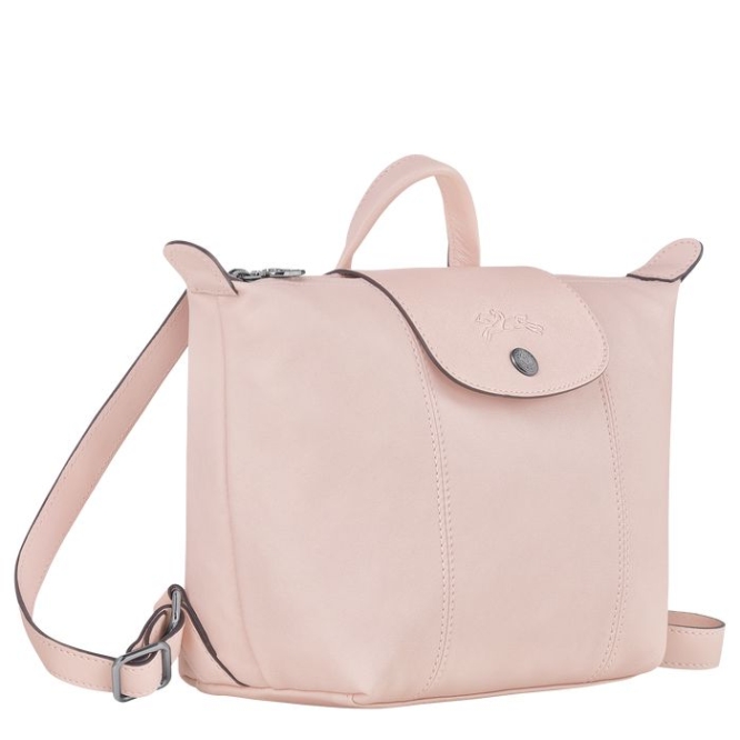 Pink Longchamp Le Pliage Cuir Women's Backpacks | US-0572CGN