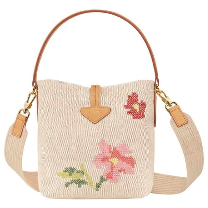 Pink Longchamp Roseau Essential Fleurs S Women's Top-handle Bags | US-2987HES