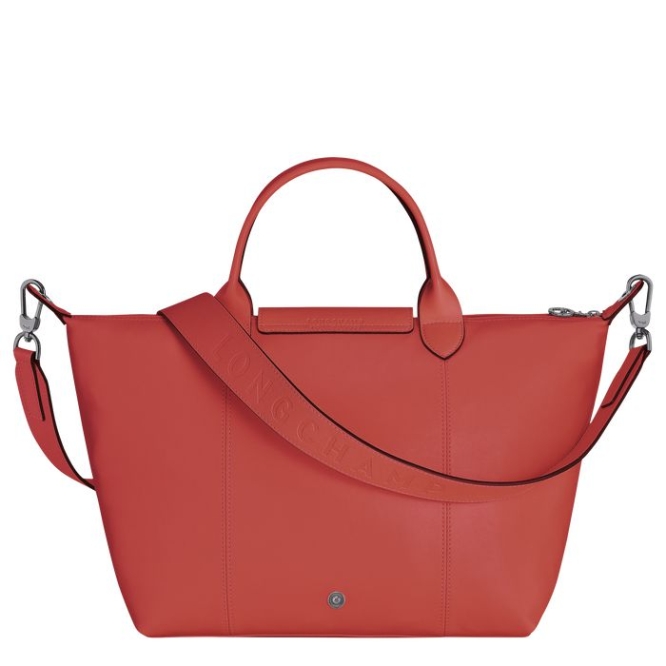 Red Longchamp Le Pliage Cuir M Women's Top-handle Bags | US-5190CUJ