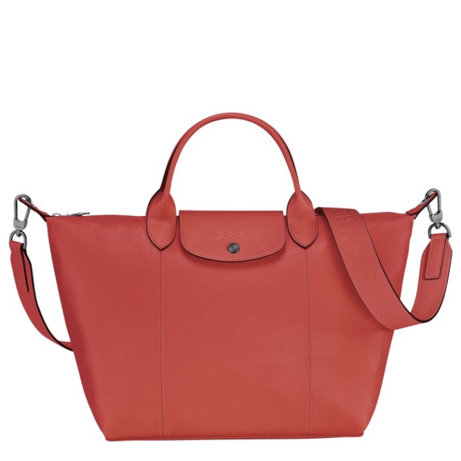 Red Longchamp Le Pliage Cuir M Women\'s Top-handle Bags | US-5190CUJ