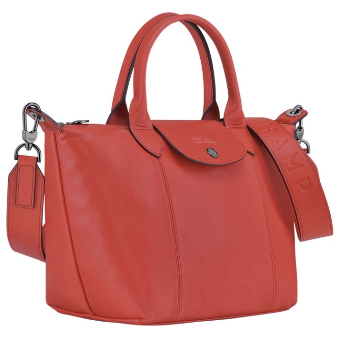 Red Longchamp Le Pliage Cuir S Women's Top-handle Bags | US-0619ECK