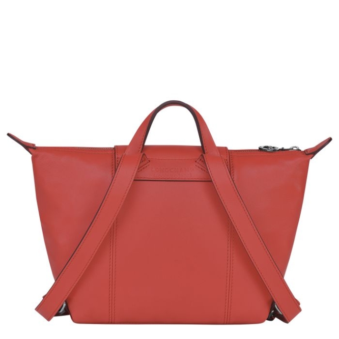 Red Longchamp Le Pliage Cuir Women's Backpacks | US-6104BTF