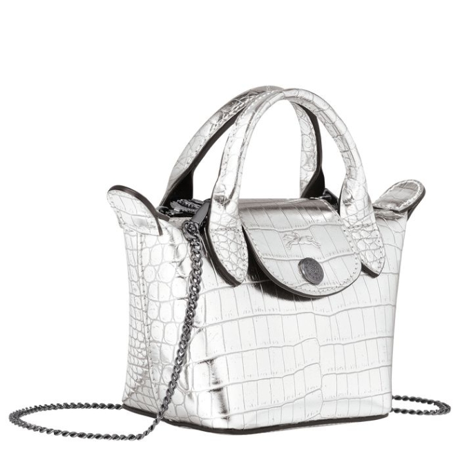 Silver Longchamp Le Pliage Cuir Croco Women's Crossbody Bags | US-3608WZP