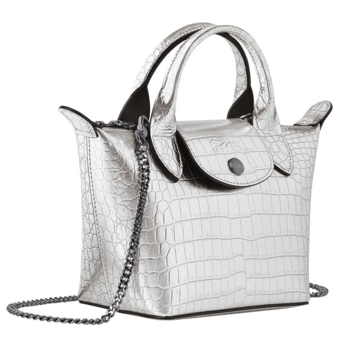 Silver Longchamp Le Pliage Cuir Croco XS Women's Top-handle Bags | US-1502QTZ