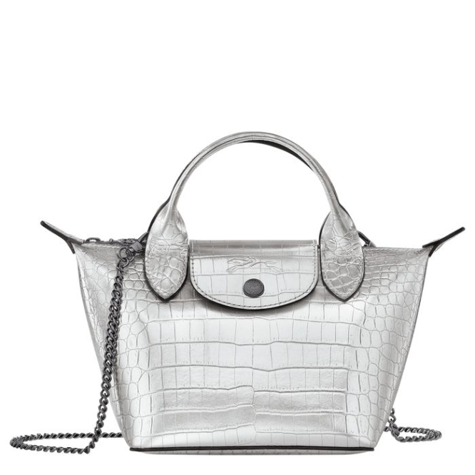 Silver Longchamp Le Pliage Cuir Croco XS Women\'s Top-handle Bags | US-1502QTZ