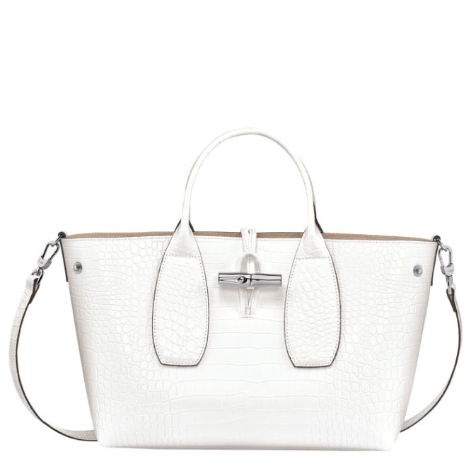 White Longchamp Roseau M Women's Top-handle Bags | US-1280OKB