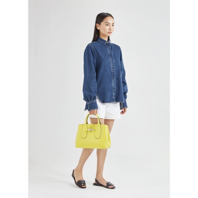 Yellow Longchamp Roseau M Women's Top-handle Bags | US-9802MXT